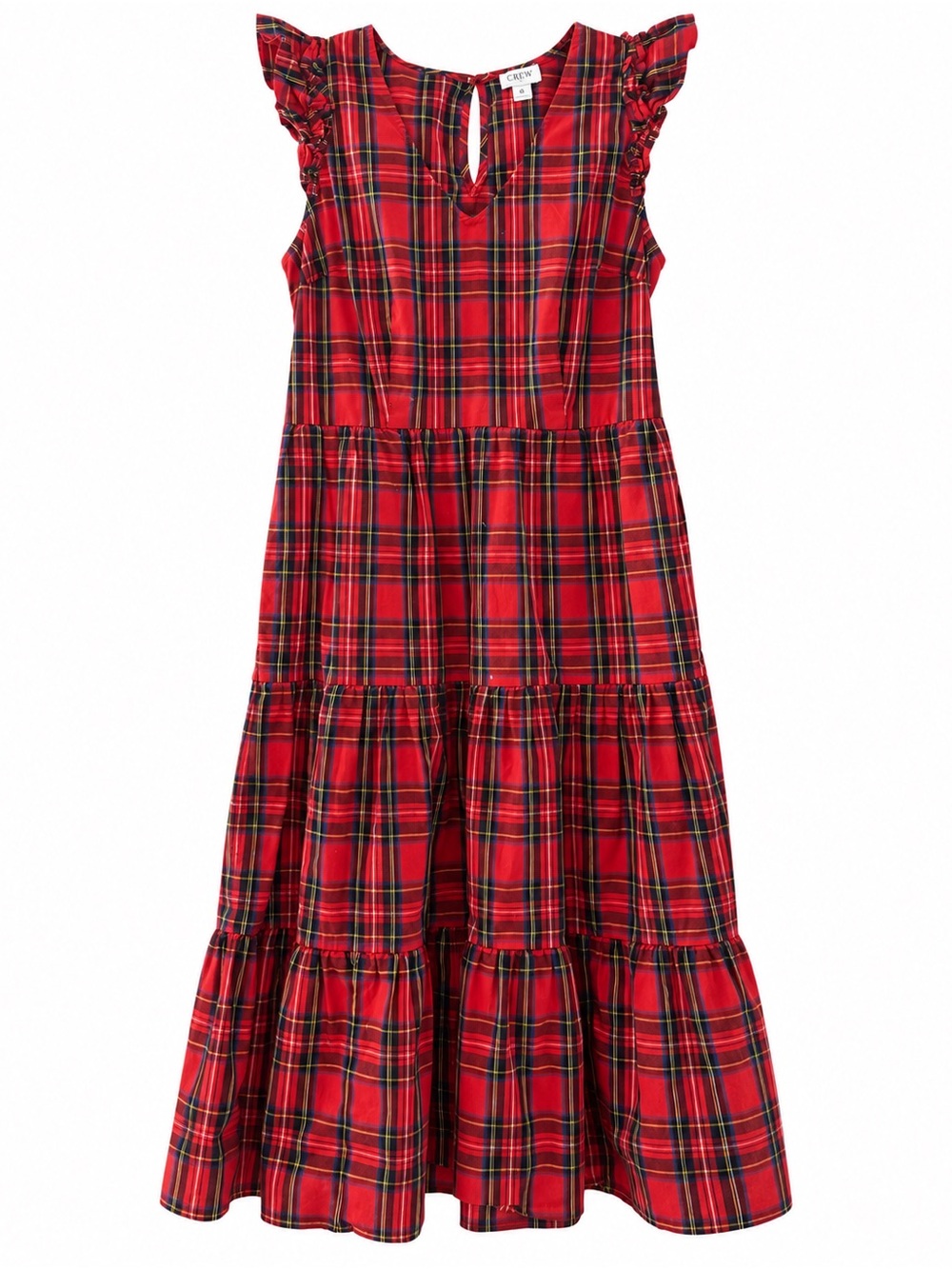 J.Crew Red Tartan Plaid Tiered Ruffle Sleeve Dress Size 6